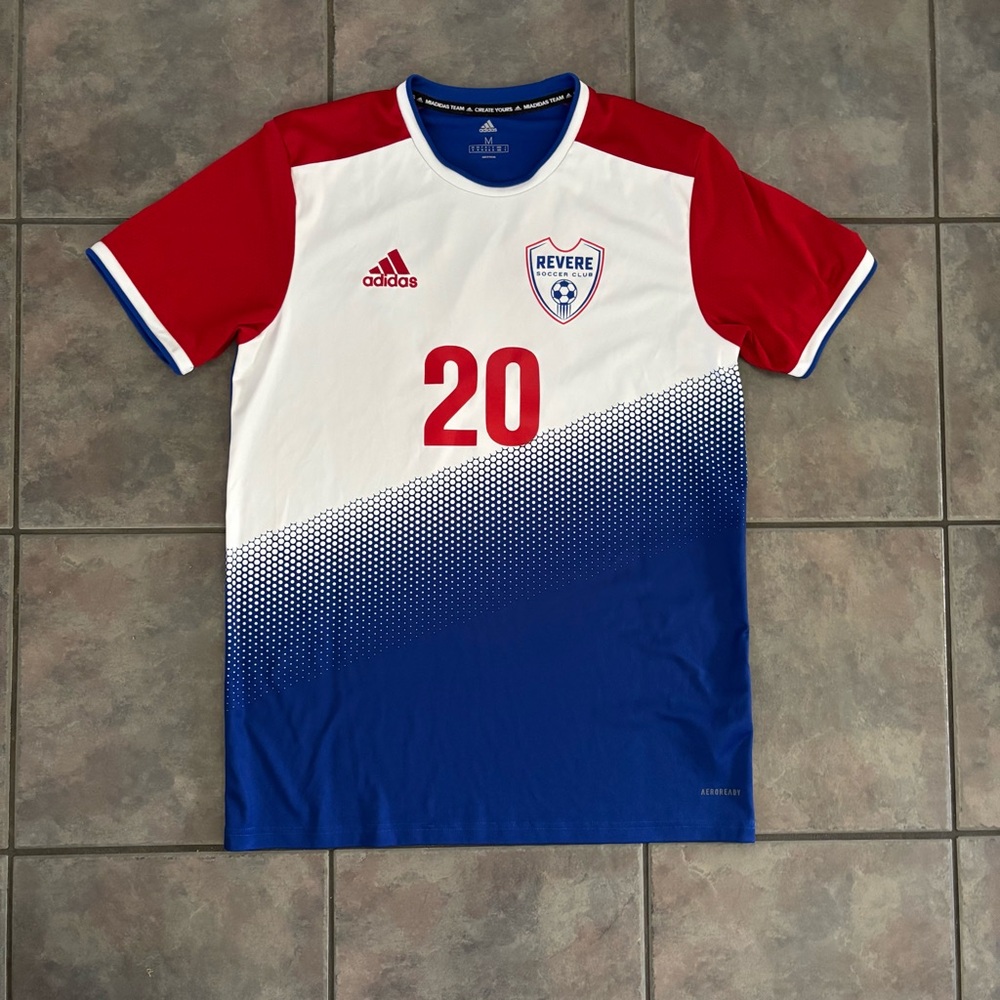Adidas‎ Red Blue White Short Sleeve Tee Bold Design soccer tee size medium 20